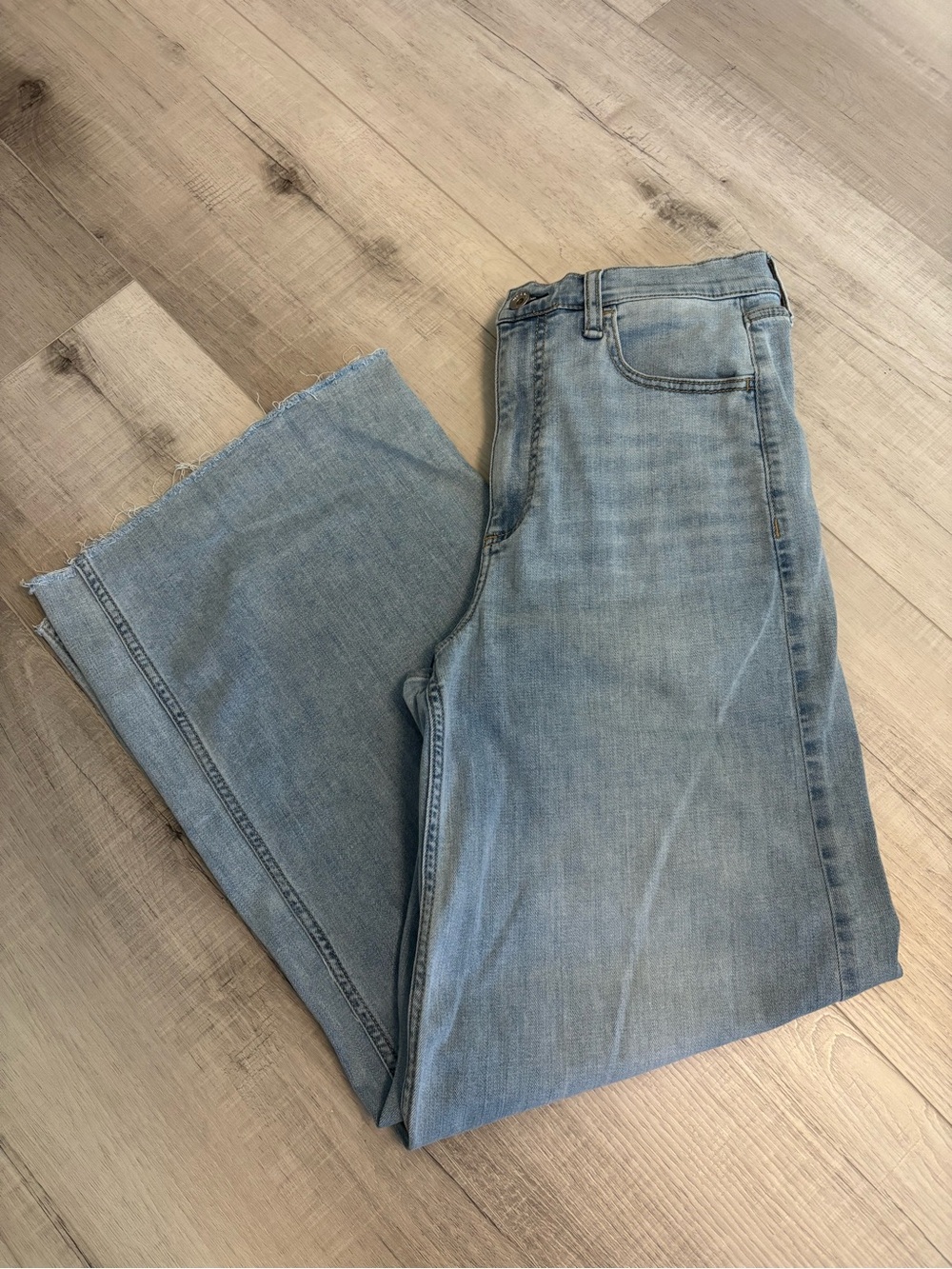 rag & bone Serena High Rise Wide Leg Jeans Light Wash Raw Hem Size 28